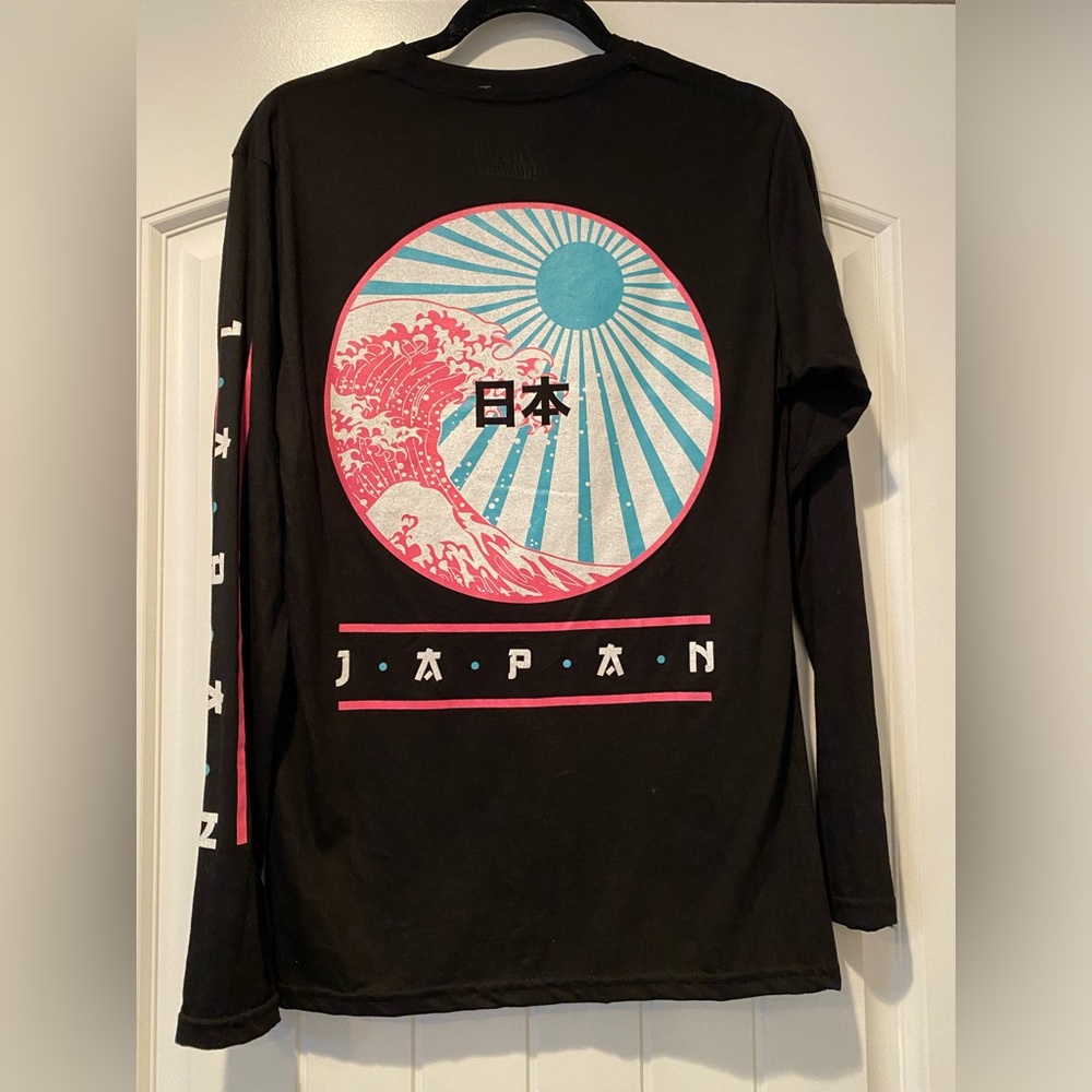 Fresh Laundry Mens Black Toyko Japan Moto Racer Graphic Long Sleeve Tee Medium